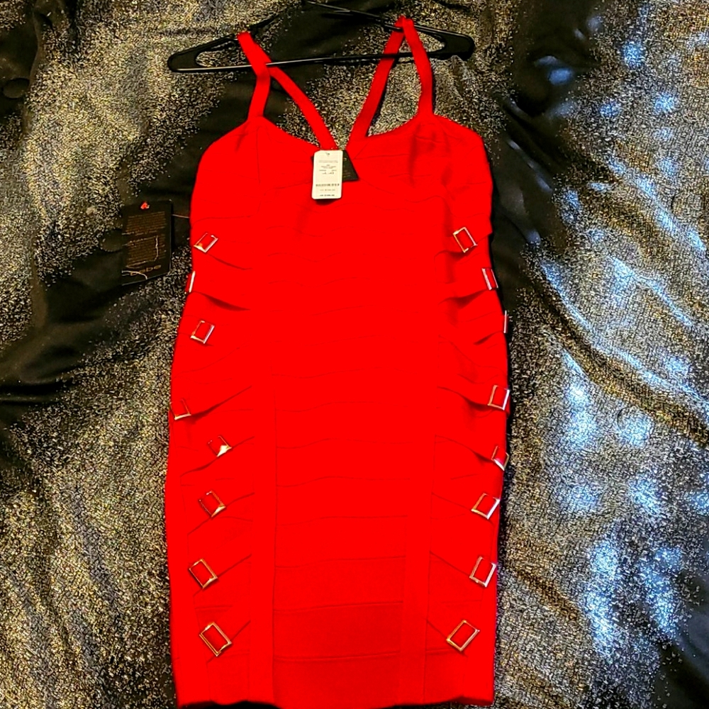 New with tags fire red bebe badge dress
